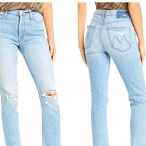 MOTHER Light Wash Ripped Ankle Crop Jeans